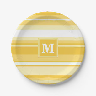 Monogram gele strepen papieren bordje