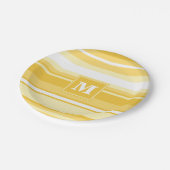 Monogram gele strepen papieren bordje (Gekanteld)