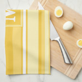 Monogram gele strepen theedoek (Quarter Fold)