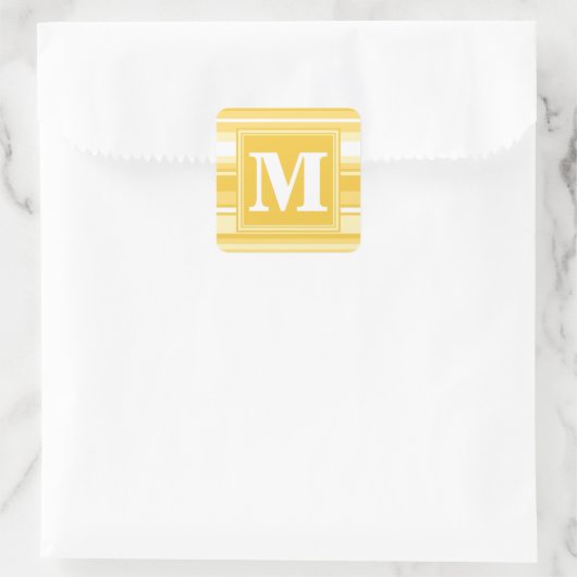 Monogram gele strepen vierkante sticker (Tas)