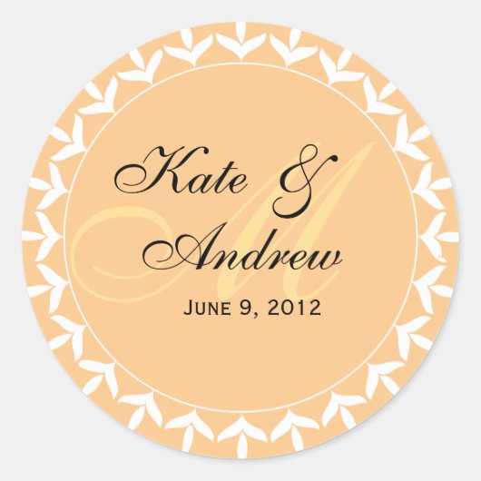 Monogram gele trouwzegel ronde sticker (Voorkant)