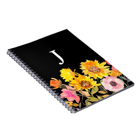 Monogram Gele Waterverf Zonnebloem Notitieboek (Rechterzijde)