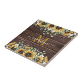 Monogram Gele Zonnebloem Eucalyptus Bruin Hout Tegeltje (Zijkant)