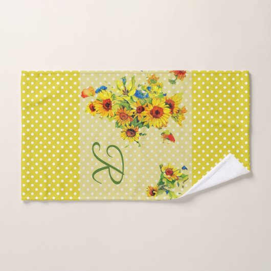 Monogram Gele Zonnebloemen Hand Towel Handdoek (Handdoek)