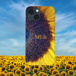 Monogram Gele zonnebloempjes met Initialen iPhone 15 Case