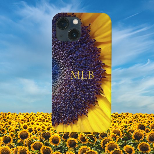 Monogram Gele zonnebloempjes met Initialen iPhone 15 Case