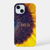Monogram Gele zonnebloempjes met Initialen iPhone 15 Case (Achterkant)