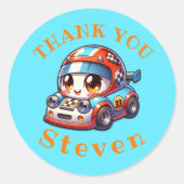 Monogram Gelukkige Verjaardag - Raceauto | Ronde Sticker (Voorkant)