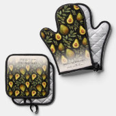 Monogram Gemaakt met Liefde Avocado Patroon Ovenwant & Pannenlap Set (Voorkant / Achterkant)
