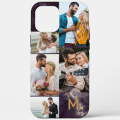 Monogram Gemarmerde Donkere Marmer 5 Foto Collage Case-Mate iPhone Case (Achterkant)