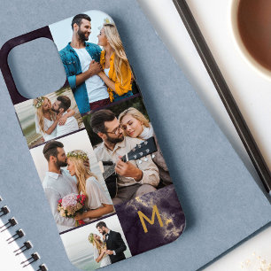 Monogram Gemarmerde Donkere Marmer 5 Foto Collage Case-Mate iPhone Case