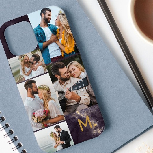 Monogram Gemarmerde Donkere Marmer 5 Foto Collage Case-Mate iPhone Case