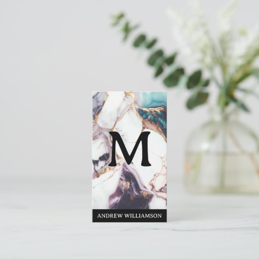 Monogram | Gemengd marmer | Lux Visitekaartje (Staand voorkant)
