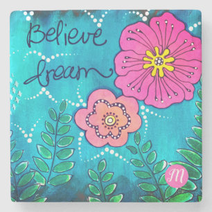 Monogram Gemengde Kunst van Media met Bloemen   Stenen Onderzetter