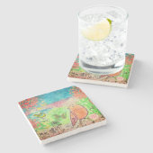 Monogram gemengde media kunst met vogels |  stenen onderzetter (Zijkant)