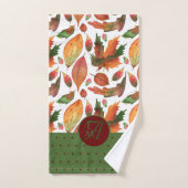 Monogram gemerkte herfstbladeren herfst rood groen bad handdoek (Handdoek)