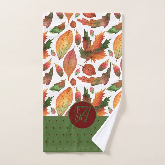 Monogram gemerkte herfstbladeren herfst rood groen bad handdoek (Handdoek)