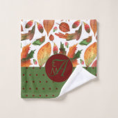 Monogram gemerkte herfstbladeren herfst rood groen bad handdoek (Wasdoekje)