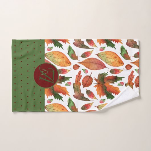 Monogram gemerkte herfstbladeren herfst rood groen bad handdoek (Handdoek)