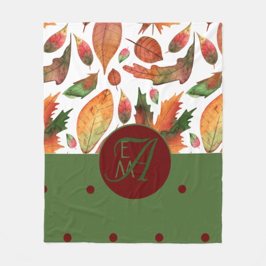 Monogram gemerkte herfstbladeren herfst rood groen fleece deken (Voorkant)