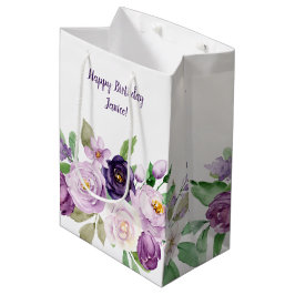 Monogram gemiddelde Paarse en lavender Rozen Medium Cadeauzakje