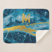 Monogram Geode Agate Gemstone Blue en Gold Sherpa Deken (Voorkant (horizontaal))