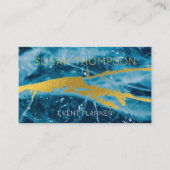 Monogram Geode Agate Gemstone Blue en Gold Visitekaartje (Voorkant)