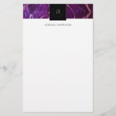 Monogram Geode Dark Paars Black Abstract Agate Briefpapier (Voorkant)