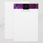 Monogram Geode Dark Paars Black Abstract Agate Briefpapier (Voorkant / Achterkant)