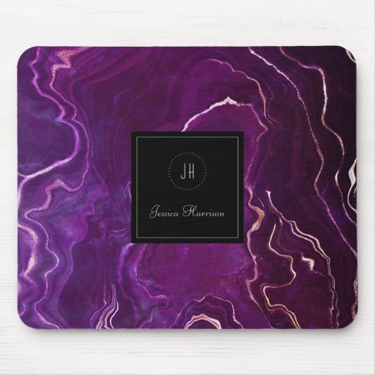 Monogram Geode Dark Paars Black Abstract Agate Muismat (Voorkant)