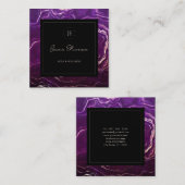 Monogram Geode Dark Paars Black Abstract Agate Vierkante Visitekaartje (Voorkant / Achterkant)