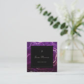 Monogram Geode Dark Paars Black Abstract Agate Vierkante Visitekaartje (Staand voorkant)