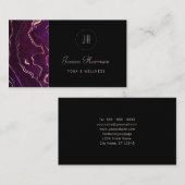 Monogram Geode Dark Paars Black Abstract Modern Visitekaartje (Voorkant / Achterkant)