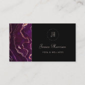 Monogram Geode Dark Paars Black Abstract Modern Visitekaartje (Voorkant)