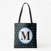 Monogram Geometric Black Blue Polka Dots