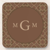 Monogram Geometric Brown Square Beverage Coaster Bier Onderzetter (Voorkant)