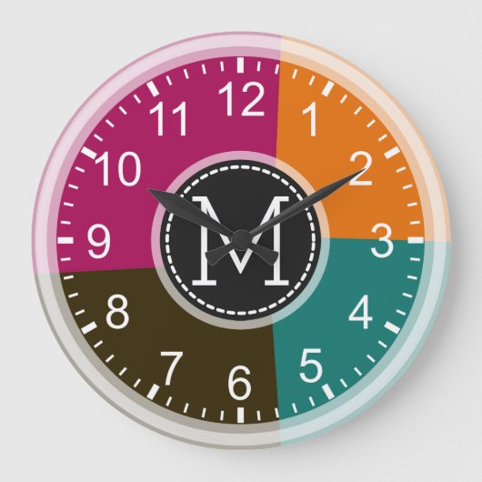 Monogram Geometric Modern Retro Colorful #7 Grote Klok (Voorkant)