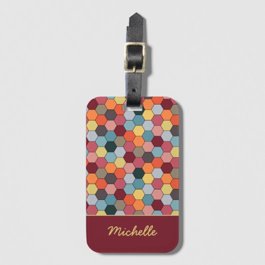 Monogram Geometrisch Hexagon Patroonpatroon Bagage Bagagelabel (Voorkant (verticaal))