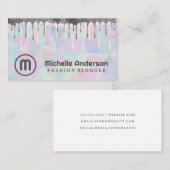 Monogram | Geometrisch holografisch | Glitter Drip Visitekaartje (Voorkant / Achterkant)