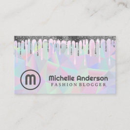Monogram | Geometrisch holografisch | Glitter Drip Visitekaartje