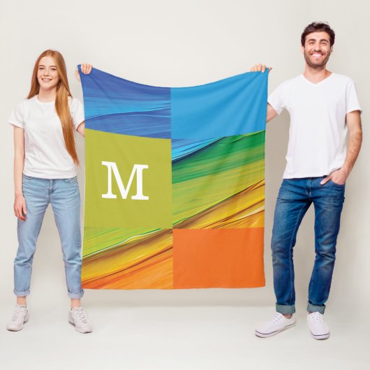Monogram geometrisch kleurrijk ontwerp fleece deken (In situ)