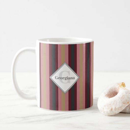 Monogram geometrisch kleurrijke verticale strepen koffiemok (Met donut)