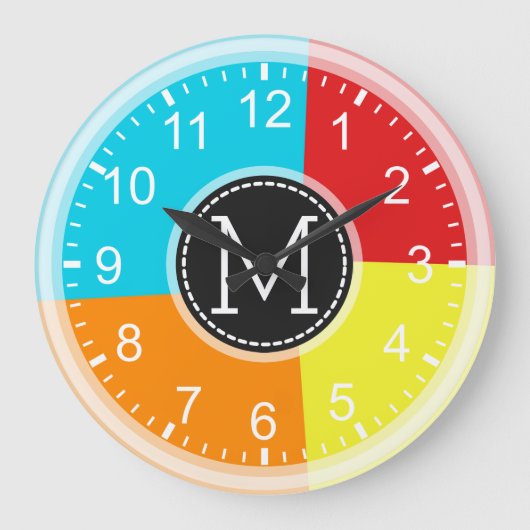 Monogram Geometrisch Modern Retro Colorful #3 Grote Klok (Voorkant)