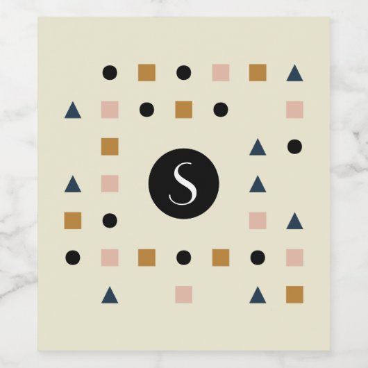Monogram geometrisch patroon Gestalten Wijn Etiket (Enkel label)