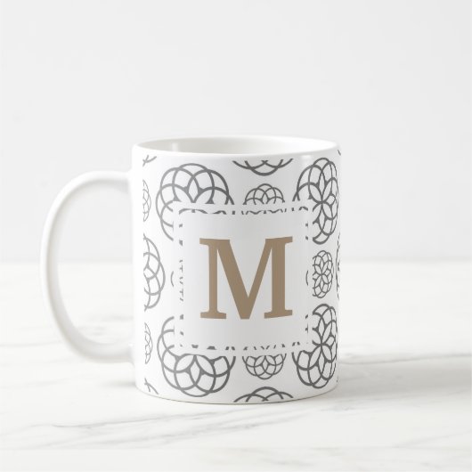 Monogram Geometrisch Patroon grijs Goud Aangepast Koffiemok (Links)