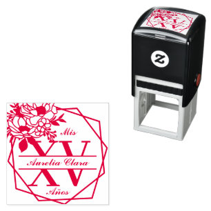 Monogram geometrische bloemenquinceanera mis XV 15 Zelfinktende Stempel