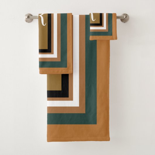 Monogram Geometrische blokken koper Bronze Green Bad Handdoek (Insitu)