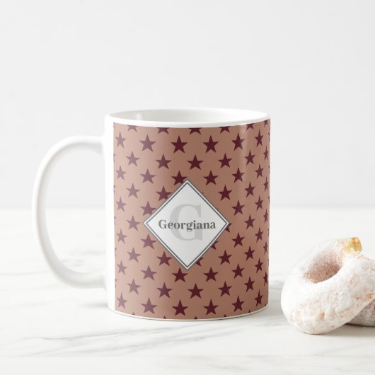 Monogram Geometrische Cabernet Sterren op Cork Koffiemok (Met donut)