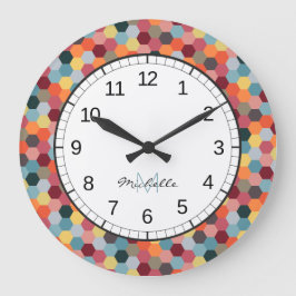 Monogram Geometrische Hexagon Patroonvergrendeling Grote Klok