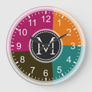 Monogram Geometrische moderne retrokleurrijke #7 Grote Klok